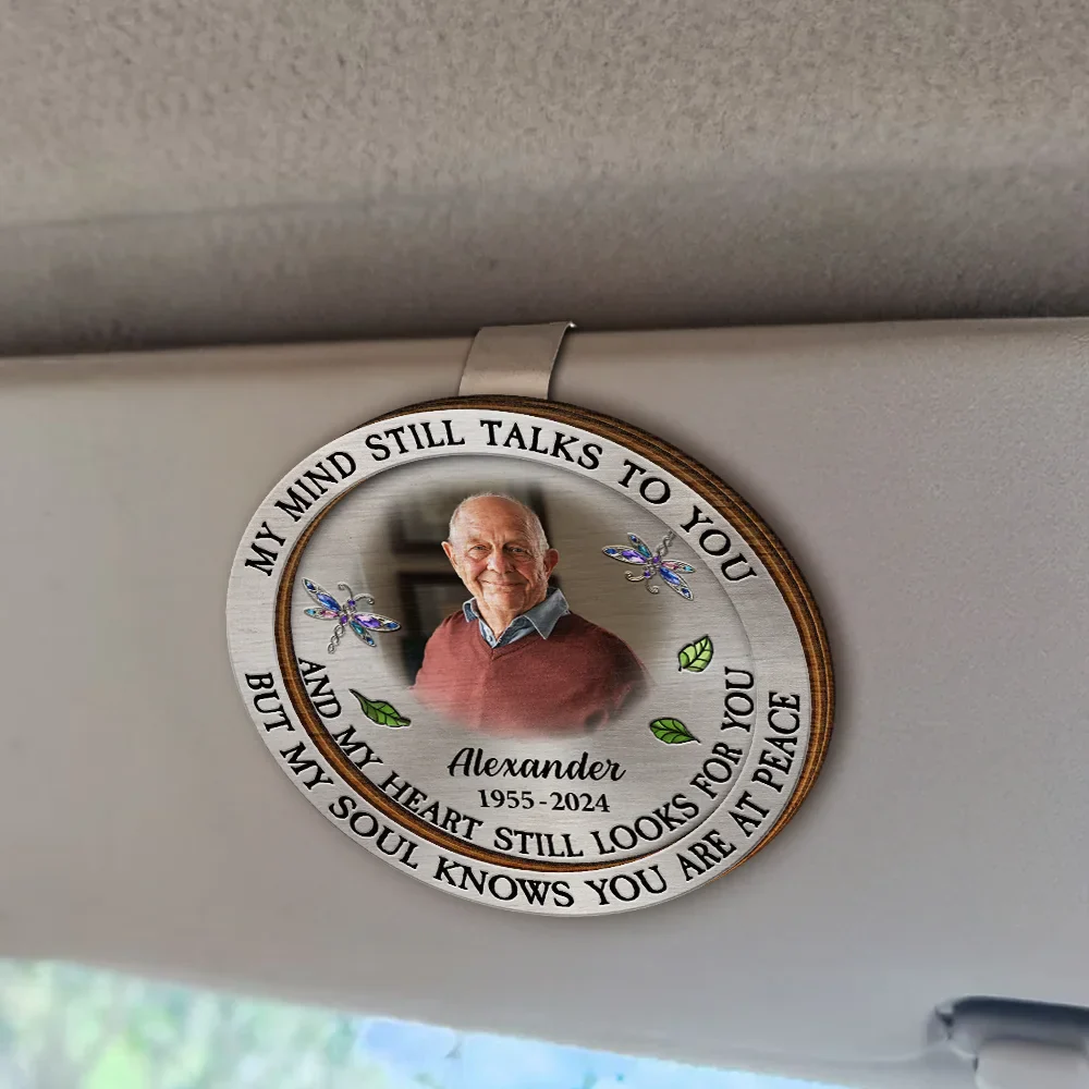 Custom Photo Memorial My Mind Still Talks To You - Personalized Custom Shaped Car Visor Clip - Image 3