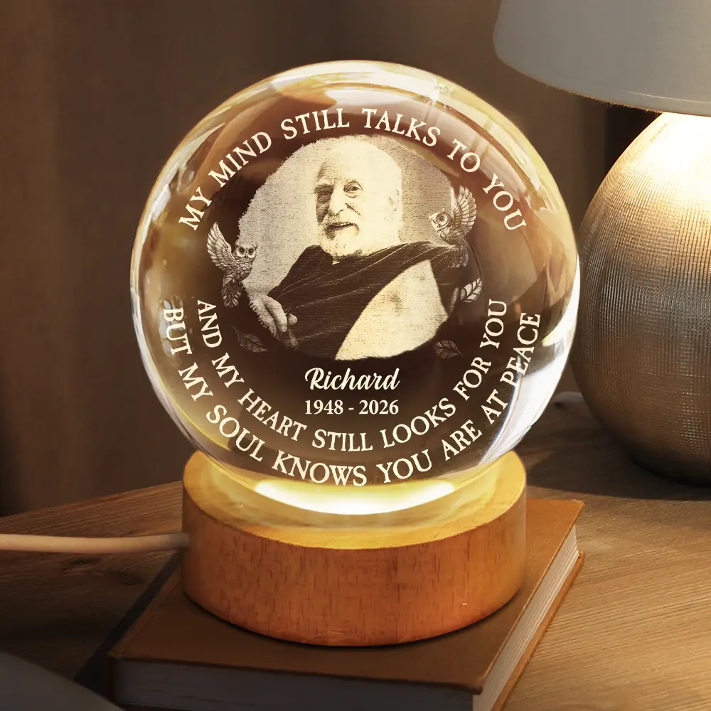 Custom Photo Memorial My Mind Still Talks To You - Personalized Crystal Globe Lamp - Image 2