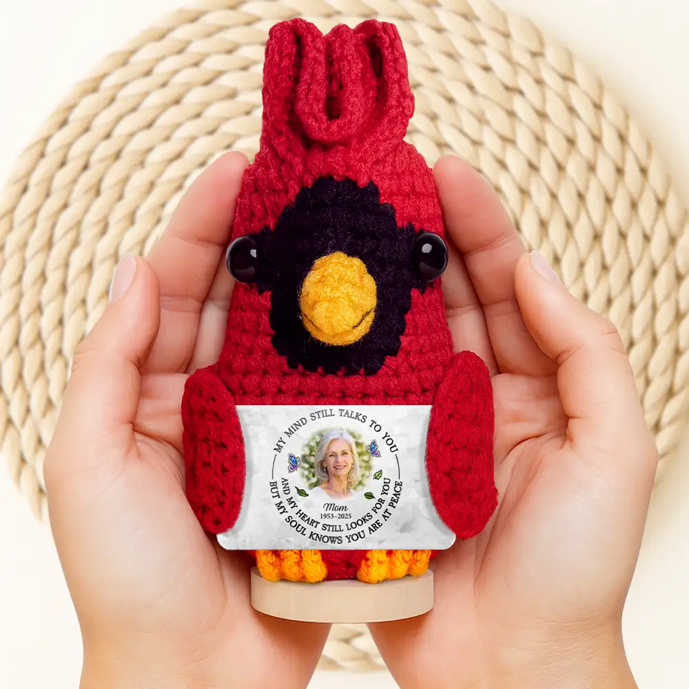 Custom Photo Memorial My Mind Still Talks To You - Personalized Doll Crochet With Custom Card - Image 2