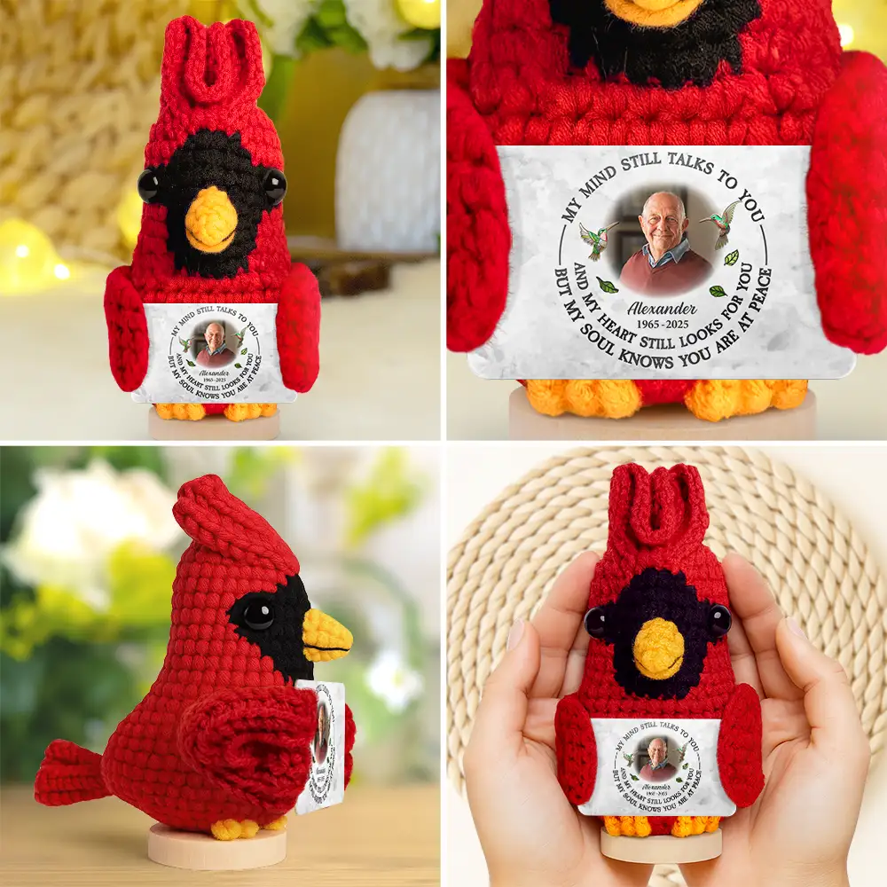 Custom Photo Memorial My Mind Still Talks To You - Personalized Doll Crochet With Custom Card - Image 3