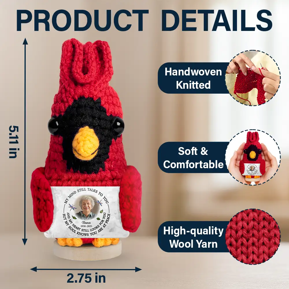 Custom Photo Memorial My Mind Still Talks To You - Personalized Doll Crochet With Custom Card - Image 4