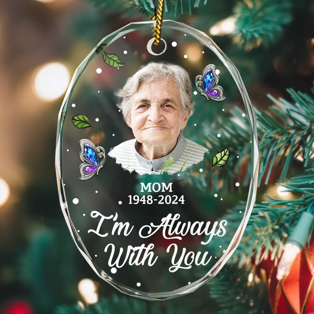 Custom Photo Memorial My Mind Still Talks To You - Personalized Oval Glass Ornament - Image 3