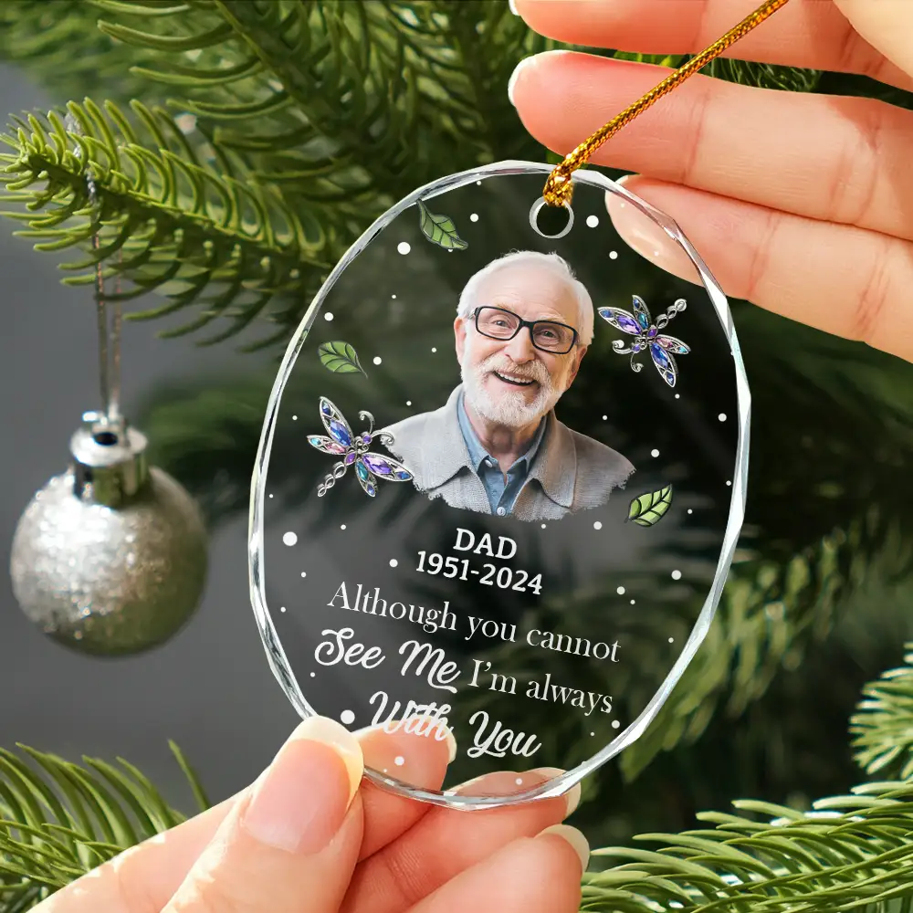 Custom Photo Memorial My Mind Still Talks To You - Personalized Oval Glass Ornament - Image 4