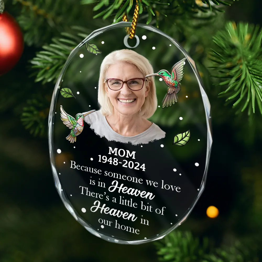Custom Photo Memorial My Mind Still Talks To You - Personalized Oval Glass Ornament - Image 5