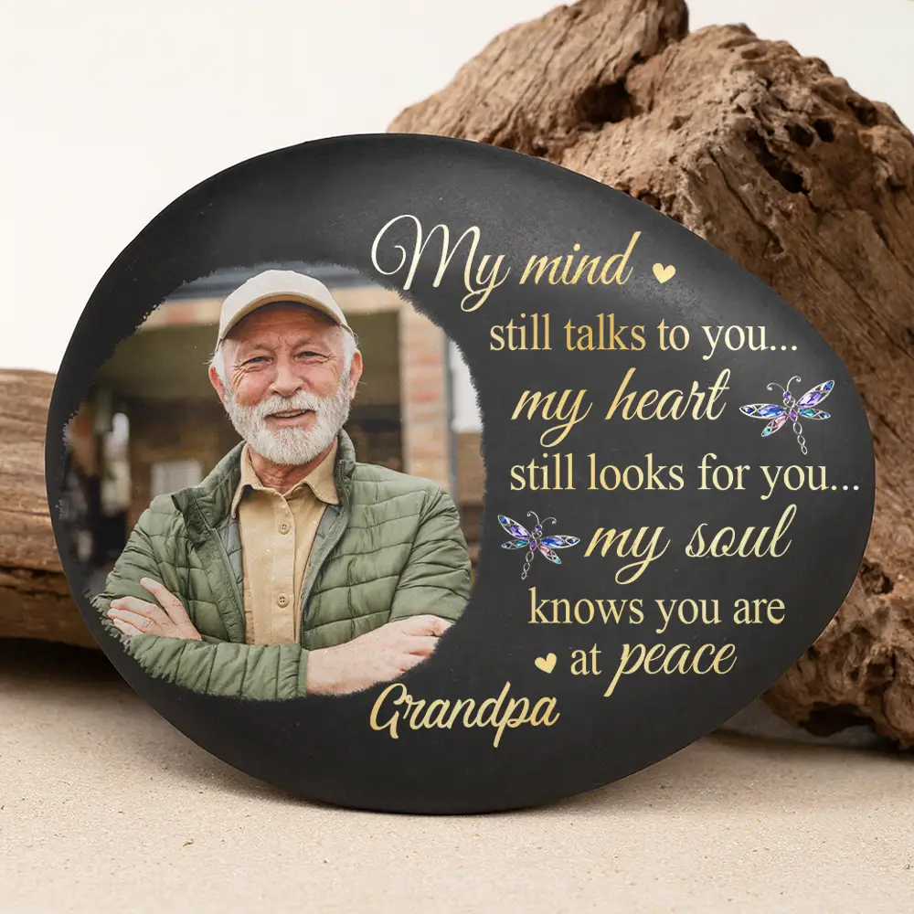 Custom Photo Memorial My Mind Still Talks To You - Personalized Printed Rock - Image 3