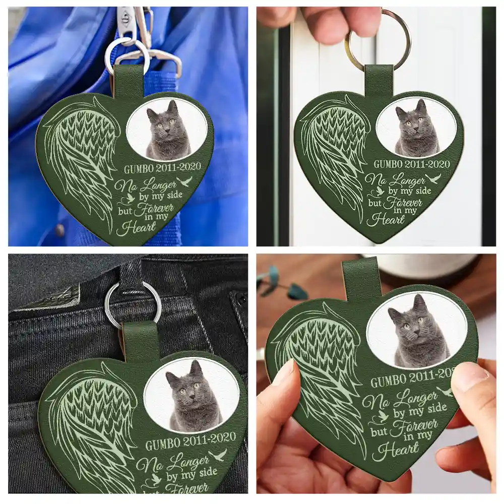 Custom Photo Memorial No Longer By My Side - Personalized Custom Shaped Leather Keychain - Image 5