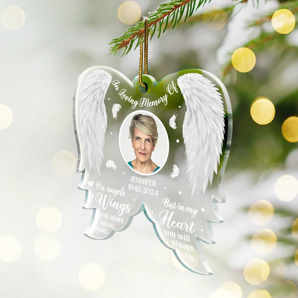 Custom Photo Memorial On Angel Wings You Were Taken Away - Personalized Custom Shaped Acrylic Ornament - Image 2