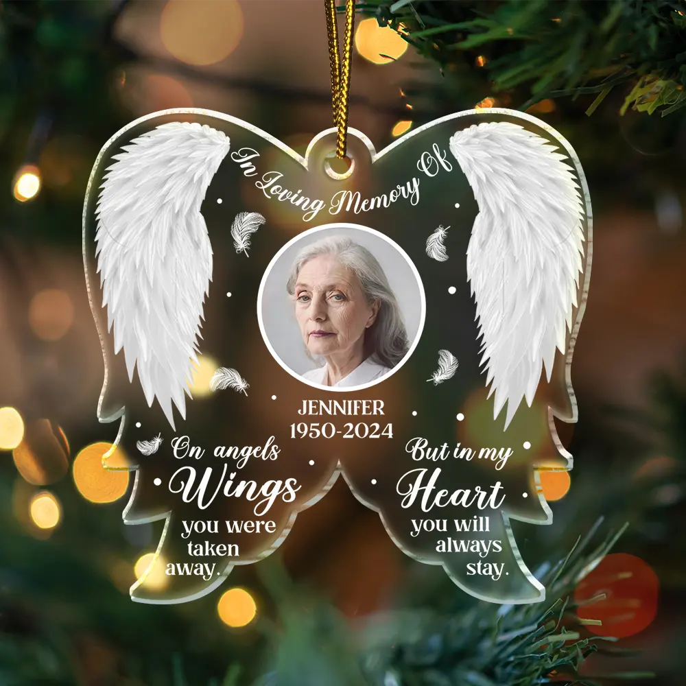 Custom Photo Memorial On Angel Wings You Were Taken Away - Personalized Custom Shaped Acrylic Ornament - Image 3