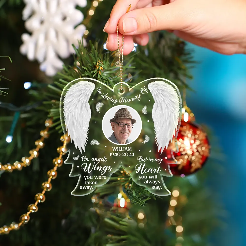 Custom Photo Memorial On Angel Wings You Were Taken Away - Personalized Custom Shaped Acrylic Ornament - Image 4