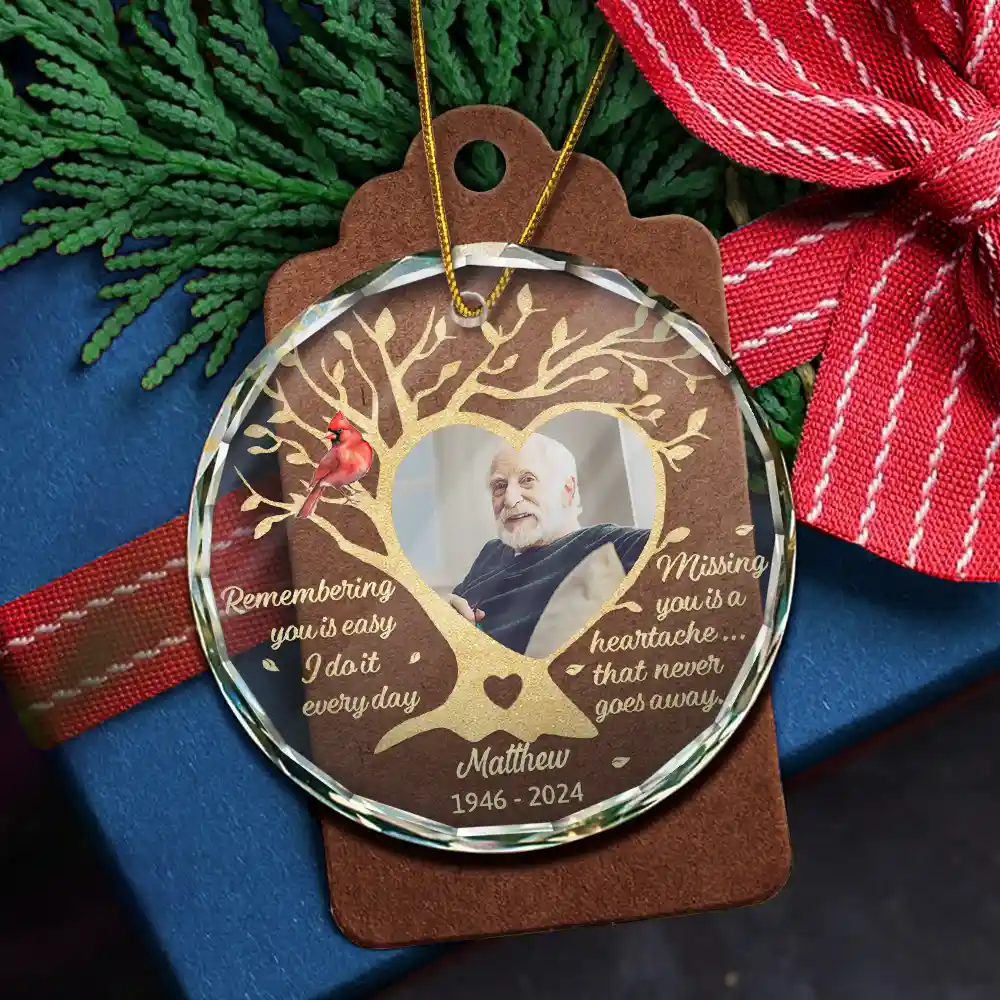 Custom Photo Memorial Remembering You Is Easy - Personalized Circle Glass Ornament - Image 5