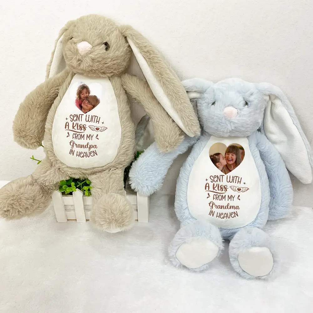 Custom Photo Memorial Sent With A Kiss From My Great Grandma In Heaven - Personalized Soft Toy Bunny - Image 3