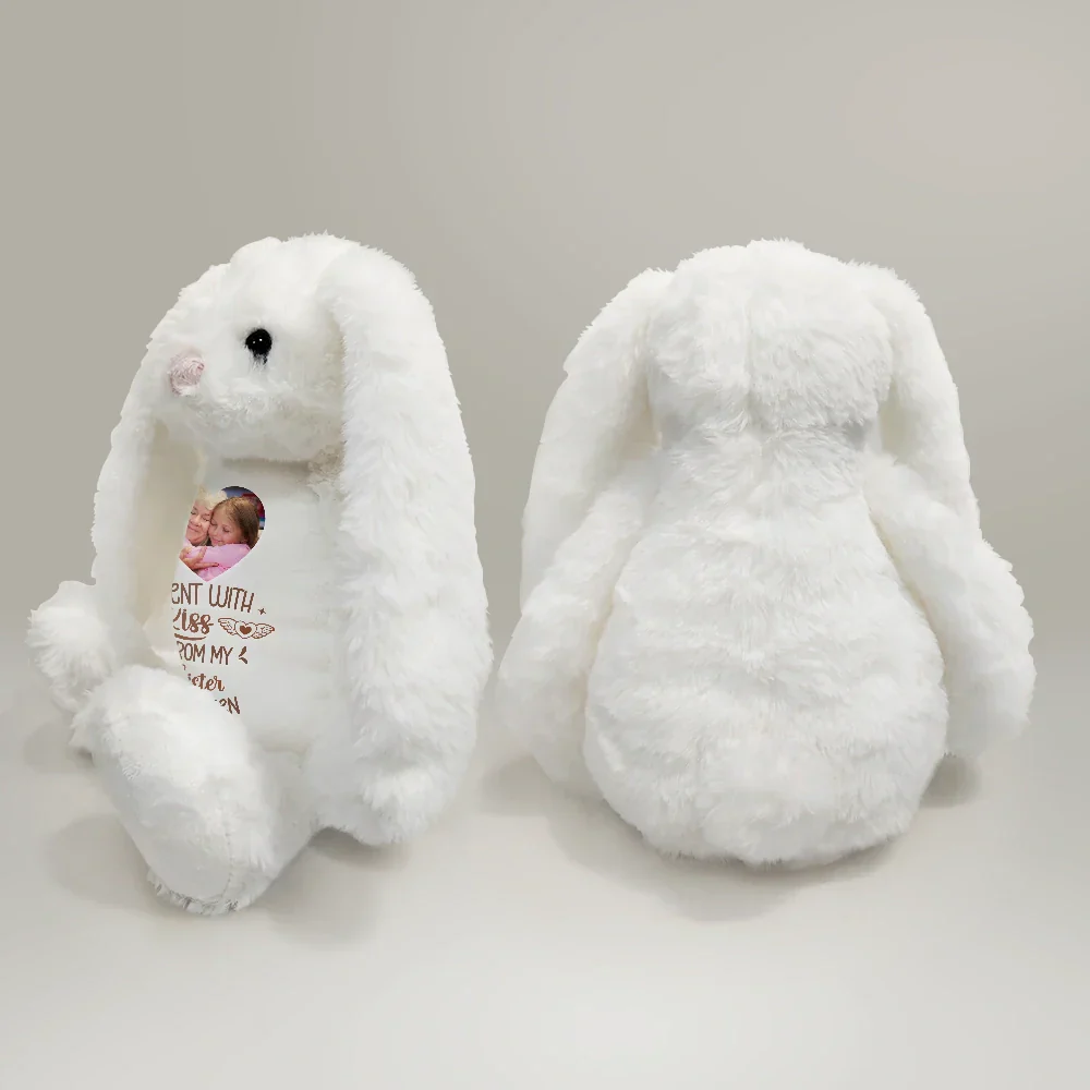 Custom Photo Memorial Sent With A Kiss From My Great Grandma In Heaven - Personalized Soft Toy Bunny - Image 4