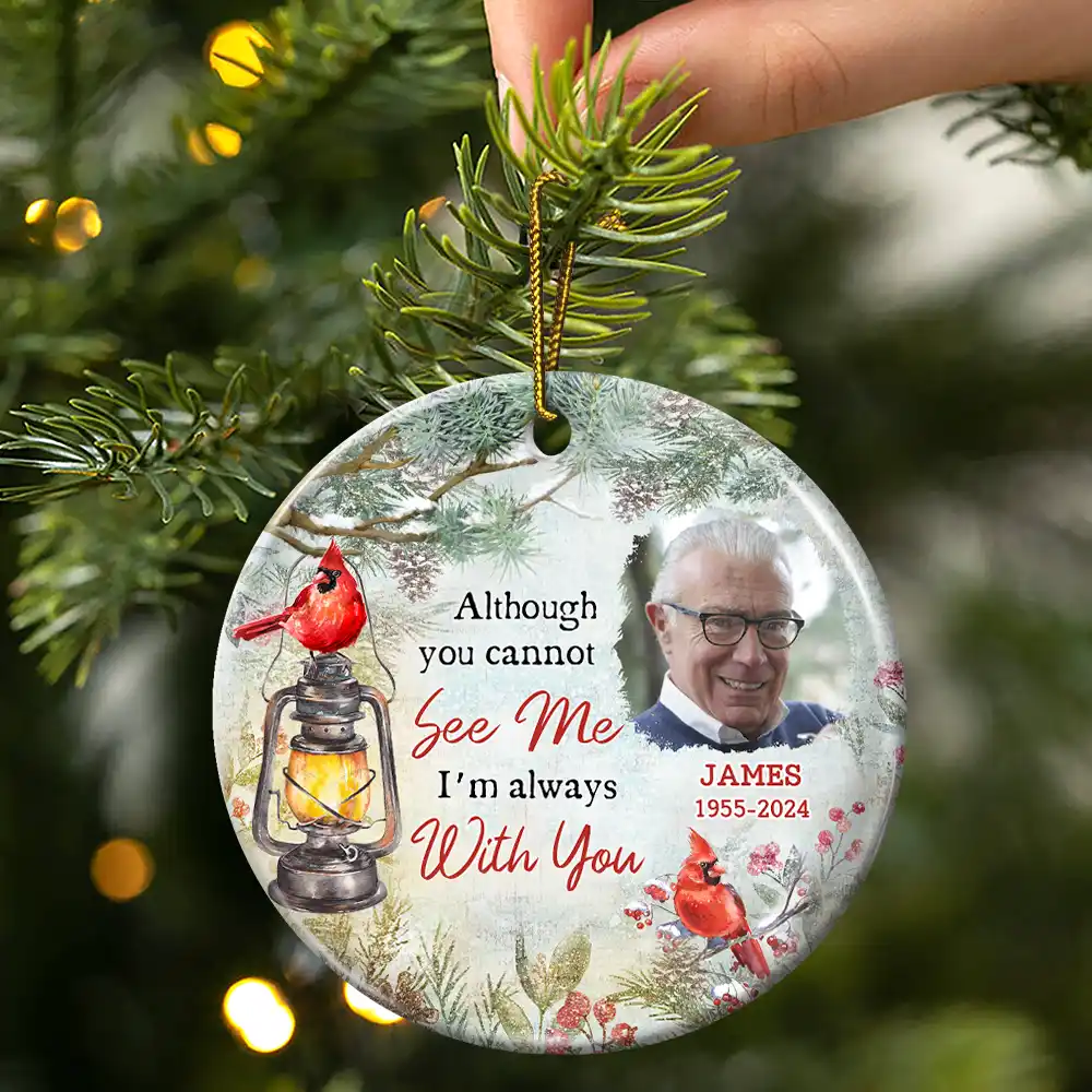 Custom Photo Memorial Someone We Love Is In Heaven - Personalized Circle Ceramic Ornament - Image 3