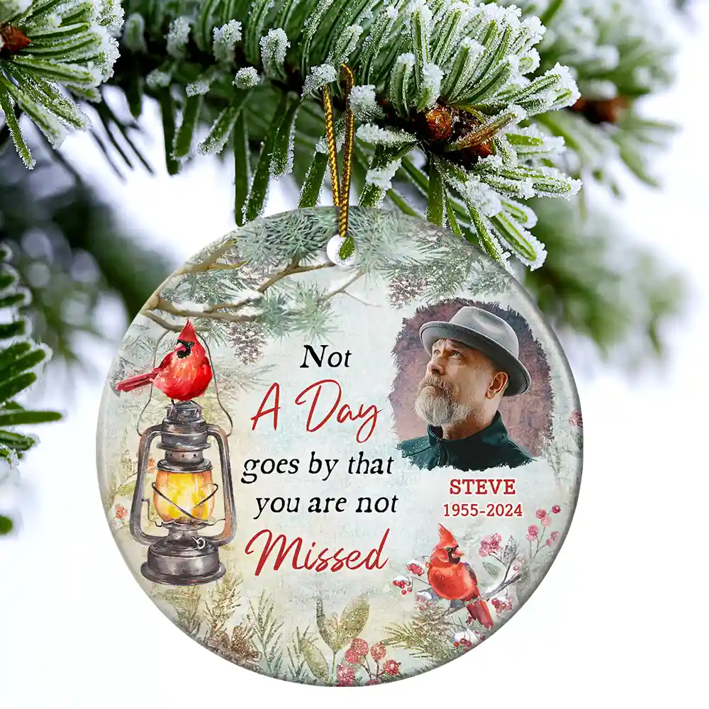 Custom Photo Memorial Someone We Love Is In Heaven - Personalized Circle Ceramic Ornament - Image 4