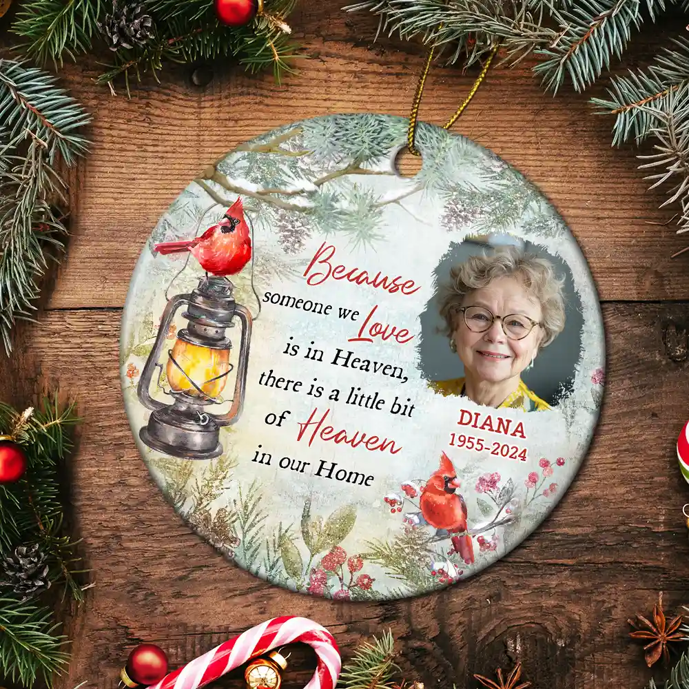 Custom Photo Memorial Someone We Love Is In Heaven - Personalized Circle Ceramic Ornament - Image 5