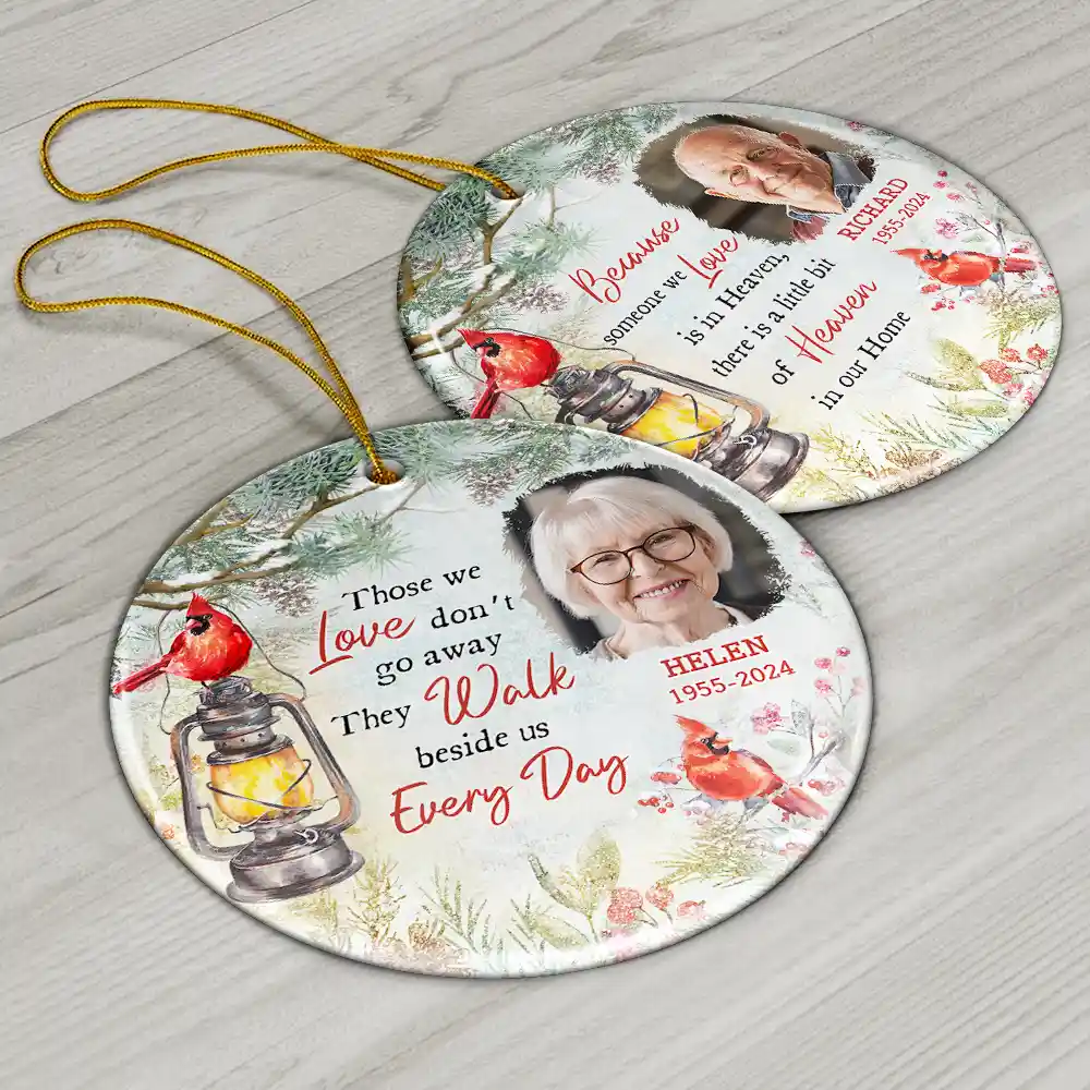 Custom Photo Memorial Someone We Love Is In Heaven - Personalized Circle Ceramic Ornament - Image 6