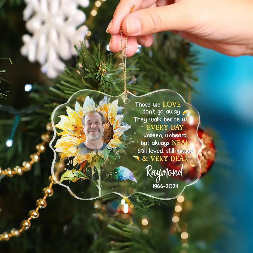 Custom Photo Memorial Sunflower Those We Love Don't Go Away - Personalized Medallion Acrylic Ornament - Image 5