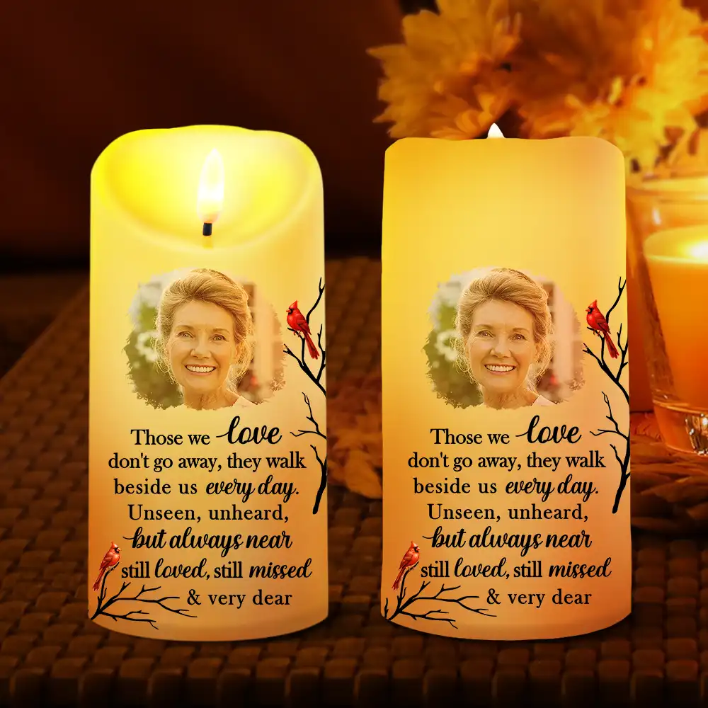 Custom Photo Memorial Those We Love Don't Go Away - Personalized Flameless LED Candle - Image 2