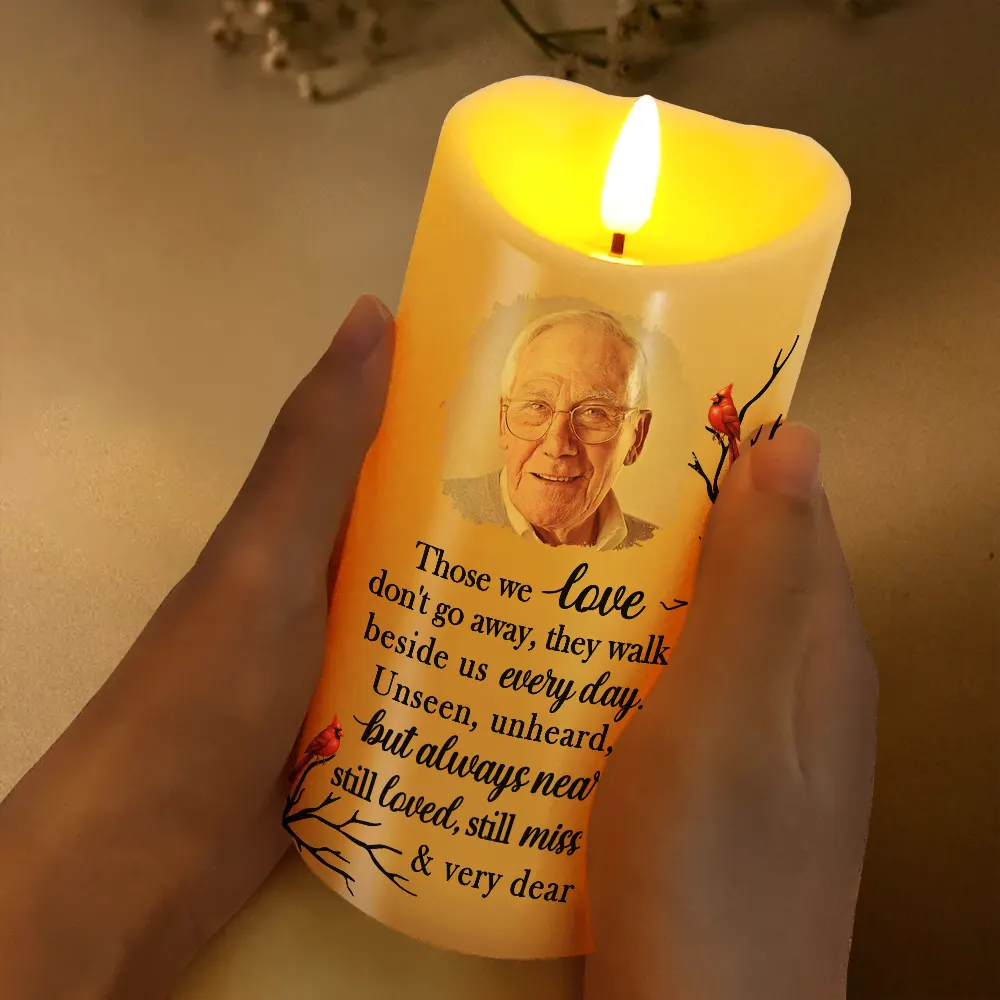 Custom Photo Memorial Those We Love Don't Go Away - Personalized Flameless LED Candle - Image 3
