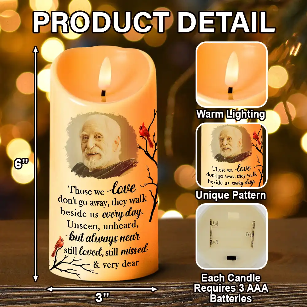 Custom Photo Memorial Those We Love Don't Go Away - Personalized Flameless LED Candle - Image 5