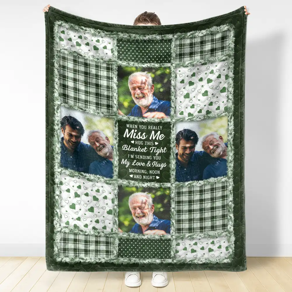 Custom Photo Memorial When You Really Miss Me Hug This Blanket - Personalized Fleece Blanket, Sherpa Blanket - Image 3