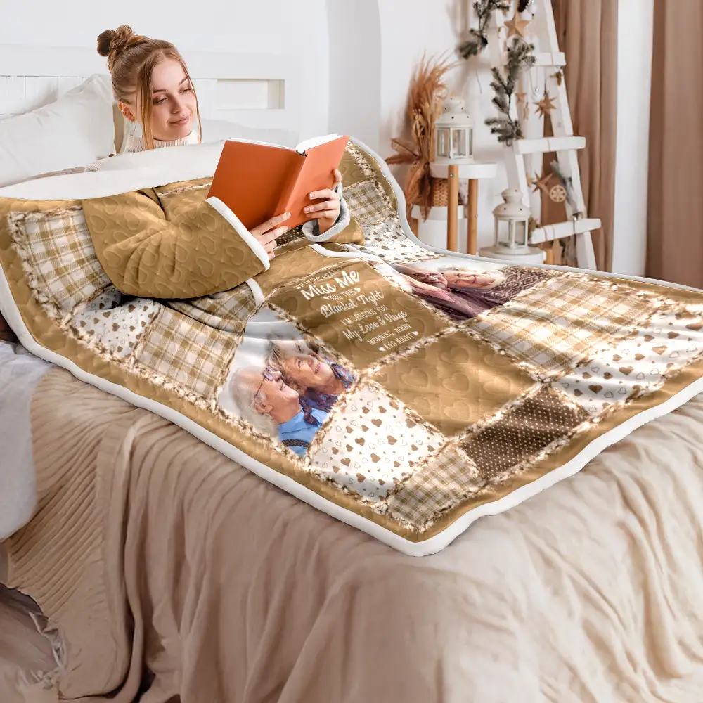 Custom Photo Memorial When You Really Miss Me Hug This Blanket - Personalized Wearable Blanket With Sleeves - Image 2