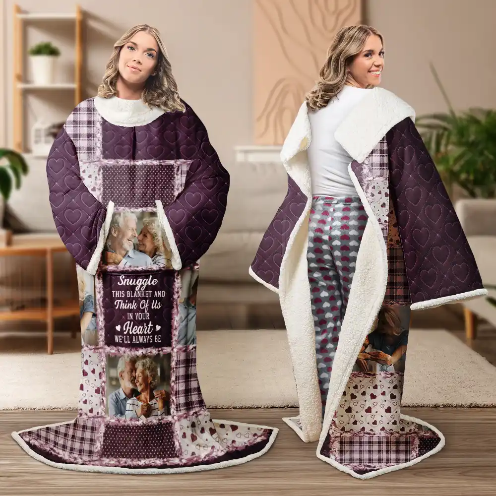 Custom Photo Memorial When You Really Miss Me Hug This Blanket - Personalized Wearable Blanket With Sleeves - Image 5