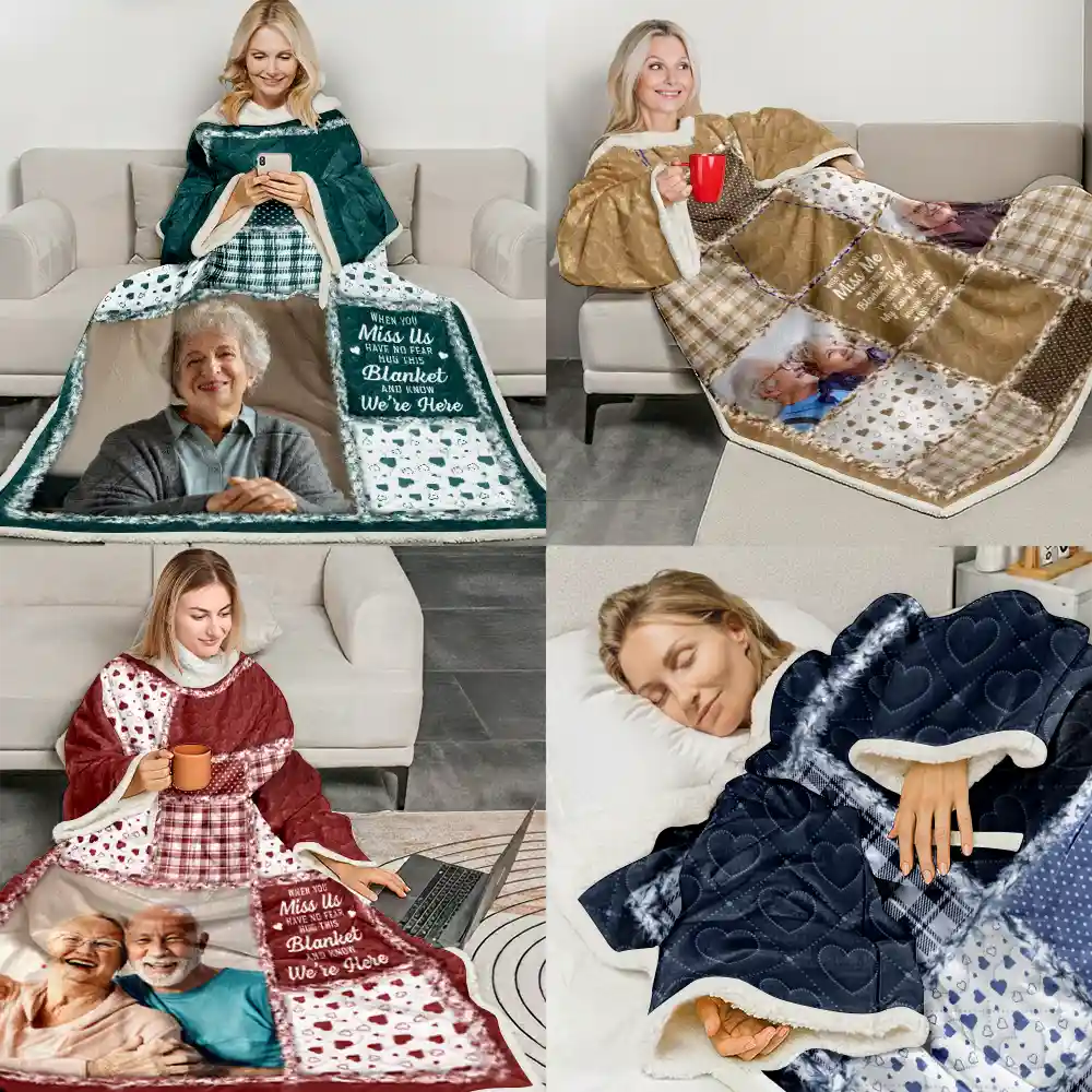 Custom Photo Memorial When You Really Miss Me Hug This Blanket - Personalized Wearable Blanket With Sleeves - Image 6