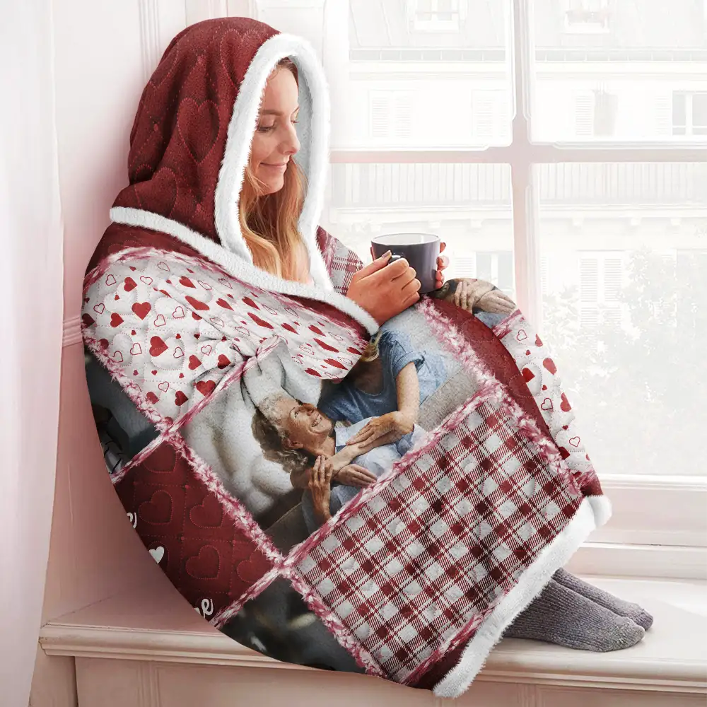Custom Photo Memorial When You Really Miss Me Hug This Blanket - Personalized Wearable Hooded Blanket - Image 3