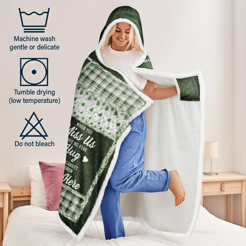 Custom Photo Memorial When You Really Miss Me Hug This Blanket - Personalized Wearable Hooded Blanket - Image 5
