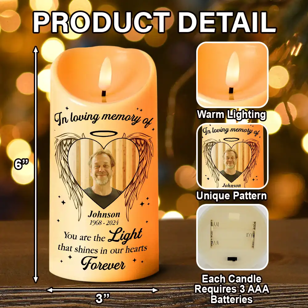 Custom Photo Memorial You Are The Light - Personalized Flameless LED Candle - Image 5