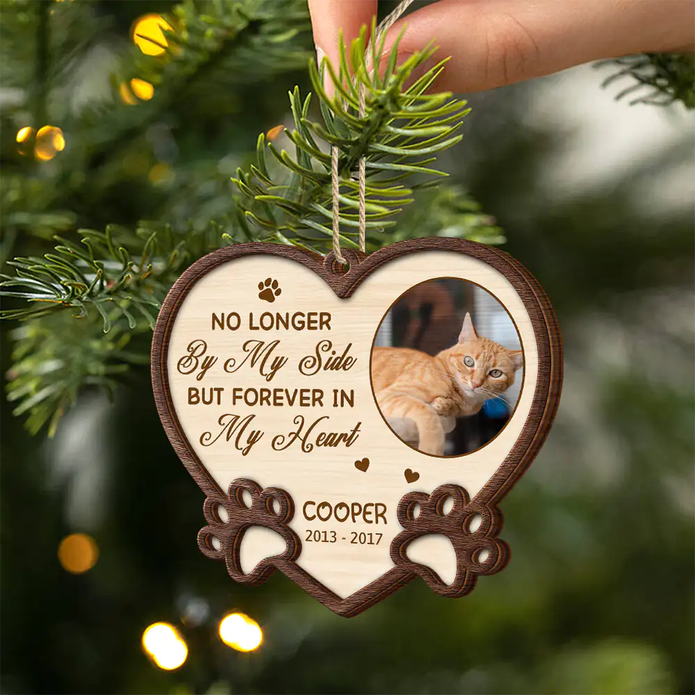 Custom Photo Memorial You Left Paw Prints On My Heart Forever - Personalized 2-Layered Wooden Ornament - Image 2