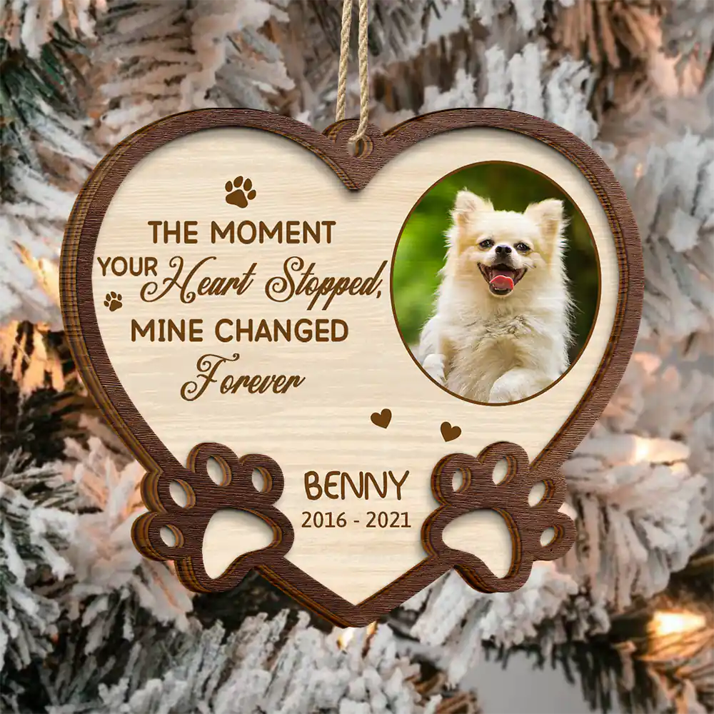 Custom Photo Memorial You Left Paw Prints On My Heart Forever - Personalized 2-Layered Wooden Ornament - Image 3