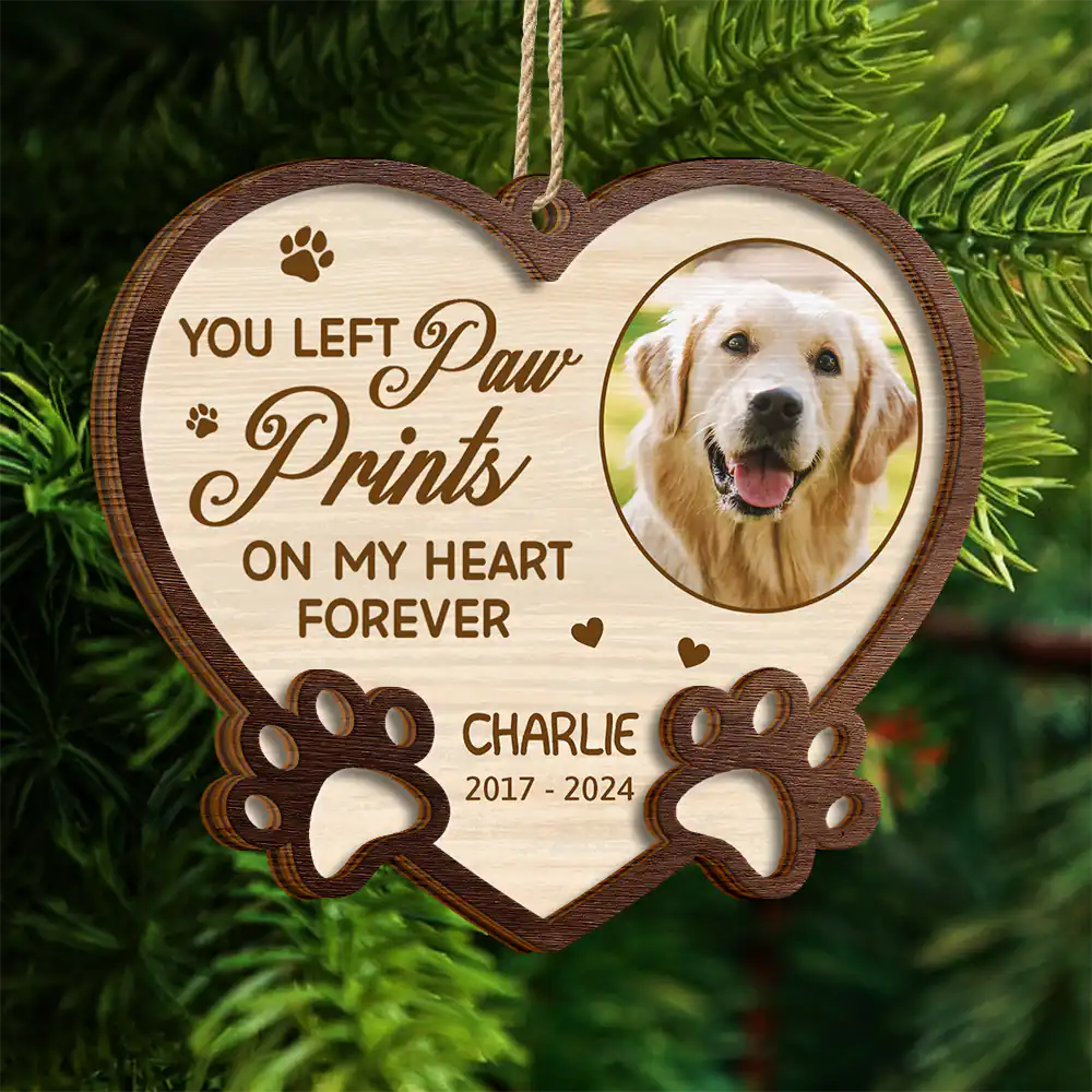 Custom Photo Memorial You Left Paw Prints On My Heart Forever - Personalized 2-Layered Wooden Ornament - Image 4