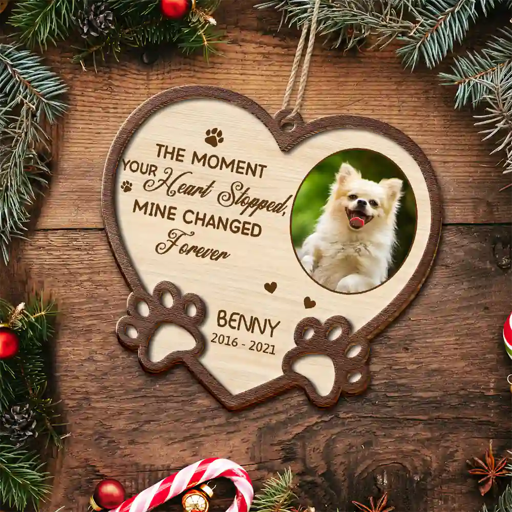 Custom Photo Memorial You Left Paw Prints On My Heart Forever - Personalized 2-Layered Wooden Ornament - Image 5