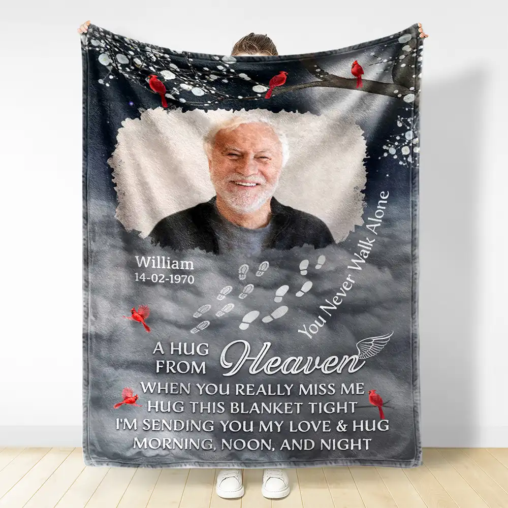 Custom Photo Memorial You Never Walk Alone - Personalized Fleece Blanket, Sherpa Blanket - Image 3