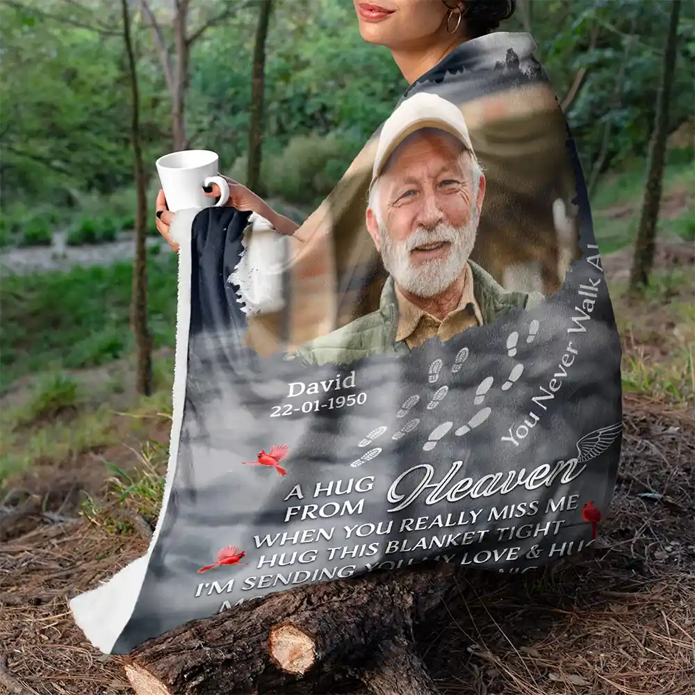 Custom Photo Memorial You Never Walk Alone - Personalized Fleece Blanket, Sherpa Blanket - Image 5