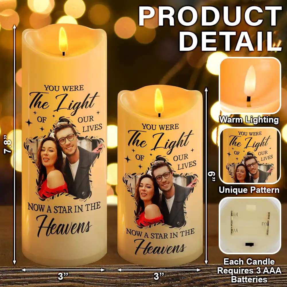 Custom Photo Memorial You Were The Light Of Our Lives - Personalized Flameless LED Candle - Image 5