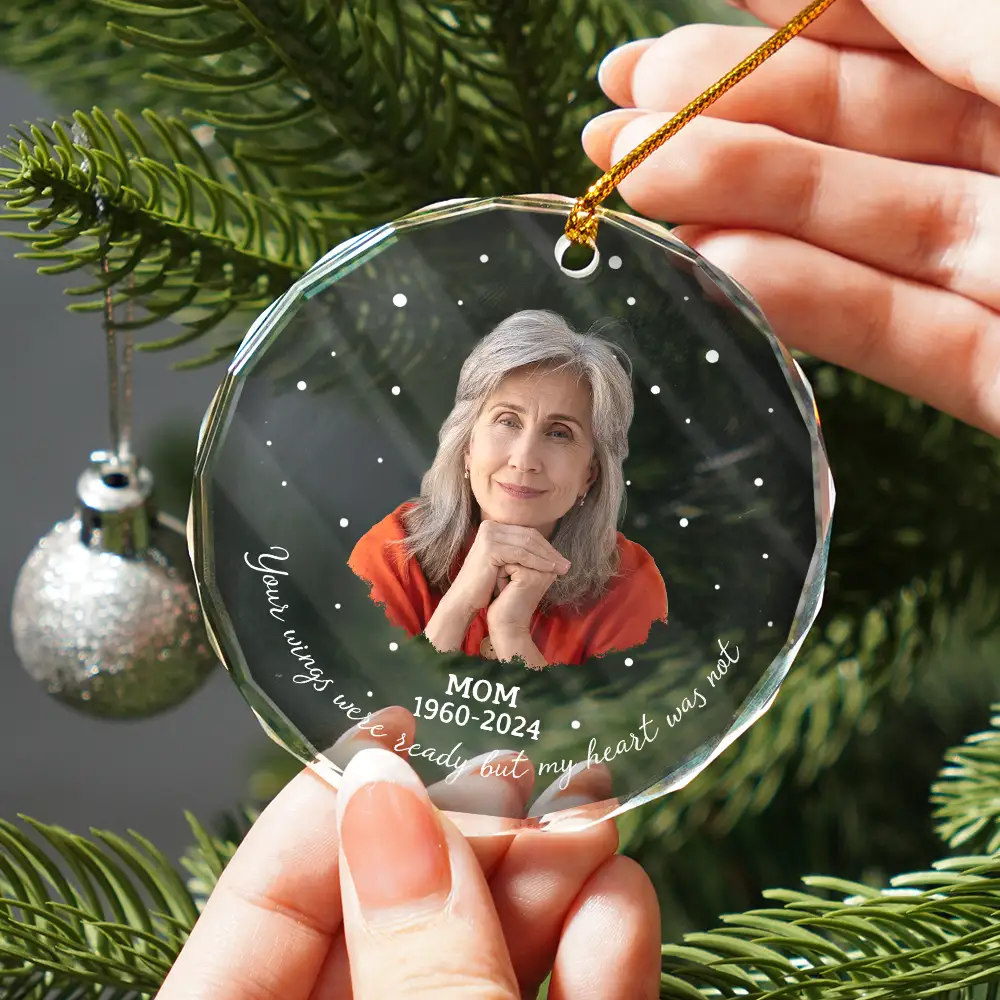Custom Photo Memorial Your Wings Were Ready - Personalized Circle Glass Ornament - Image 3