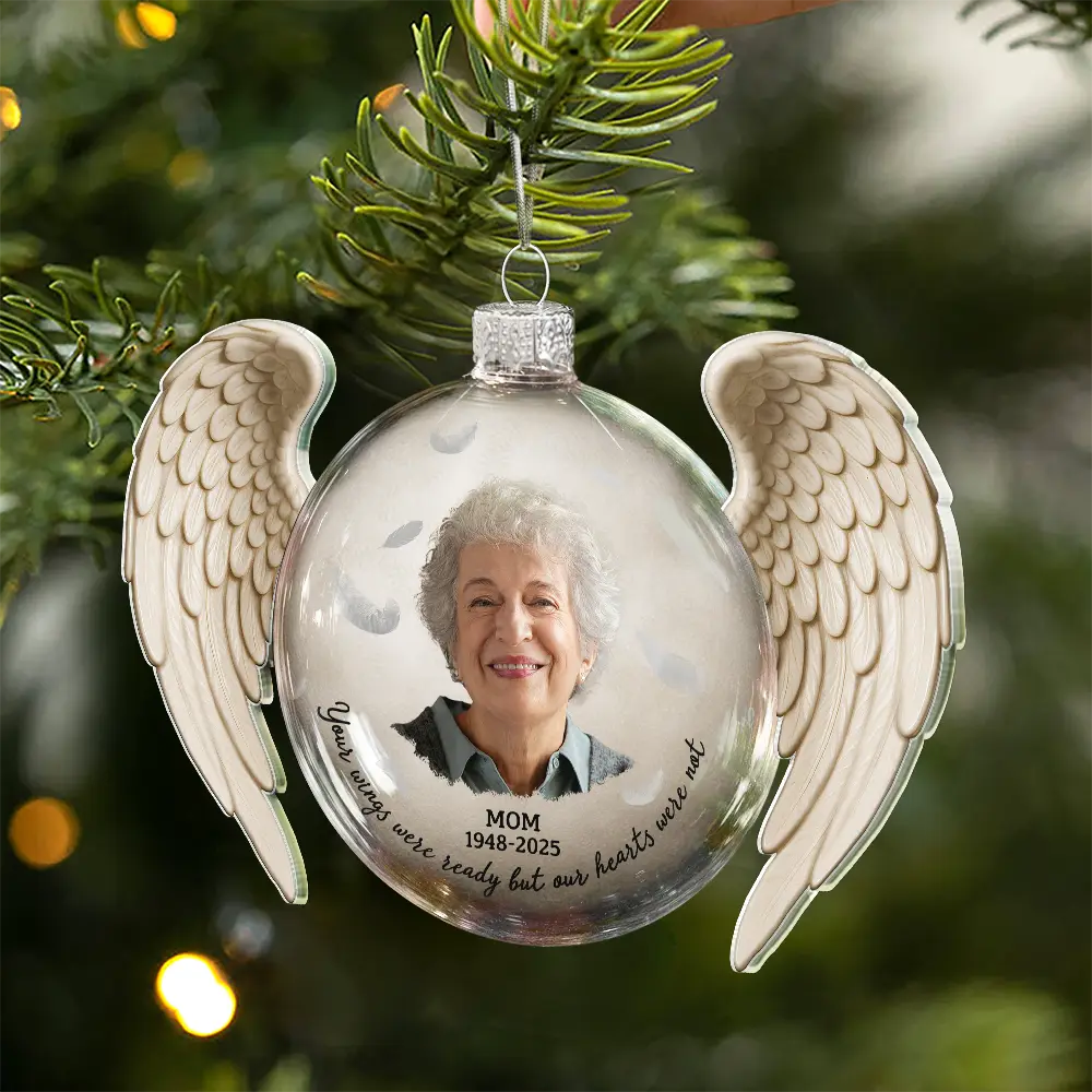 Custom Photo Memorial Your Wings Were Ready - Personalized Custom Shaped Glass Ornament - Image 4