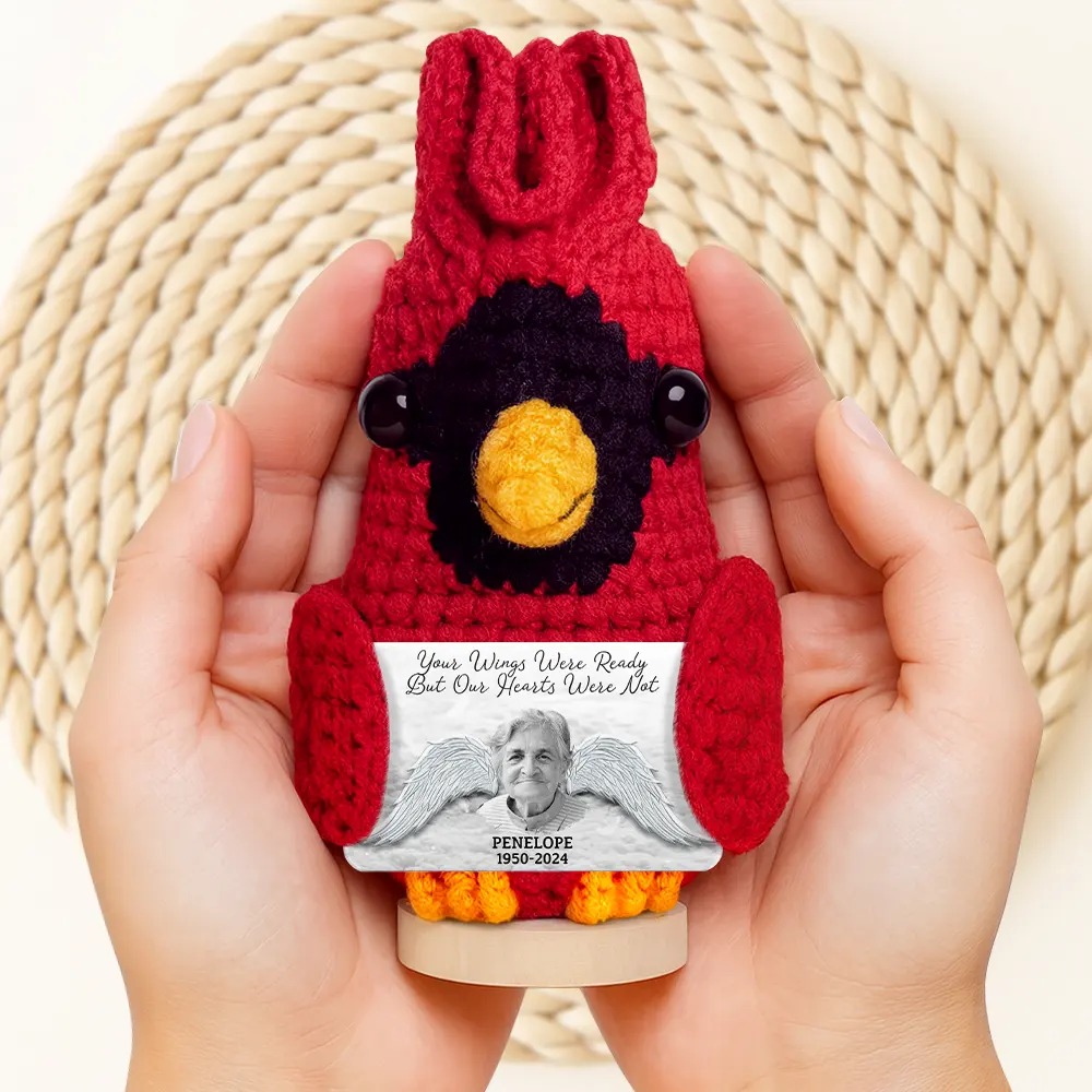Custom Photo Memorial Your Wings Were Ready - Personalized Doll Crochet With Custom Card - Image 3