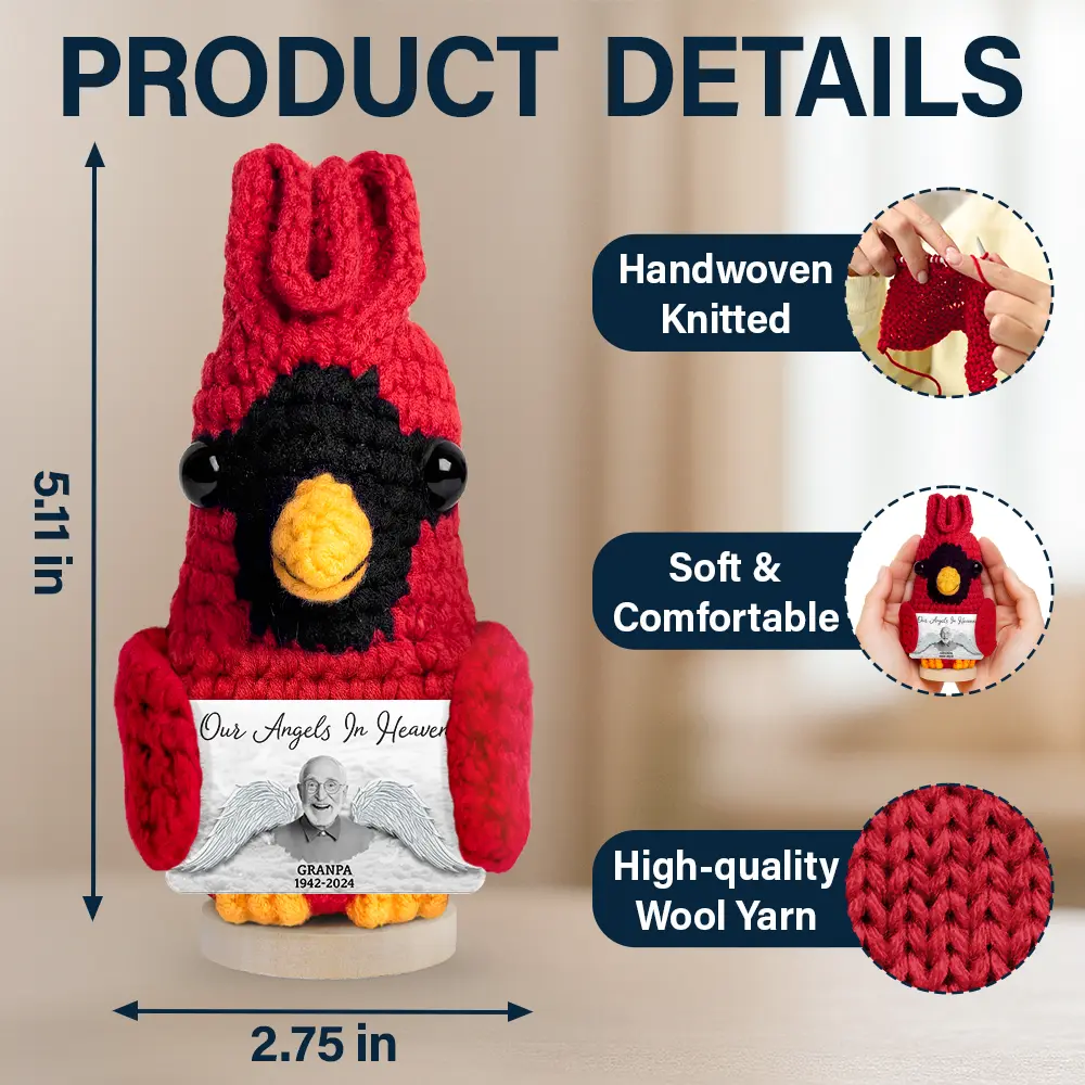 Custom Photo Memorial Your Wings Were Ready - Personalized Doll Crochet With Custom Card - Image 5