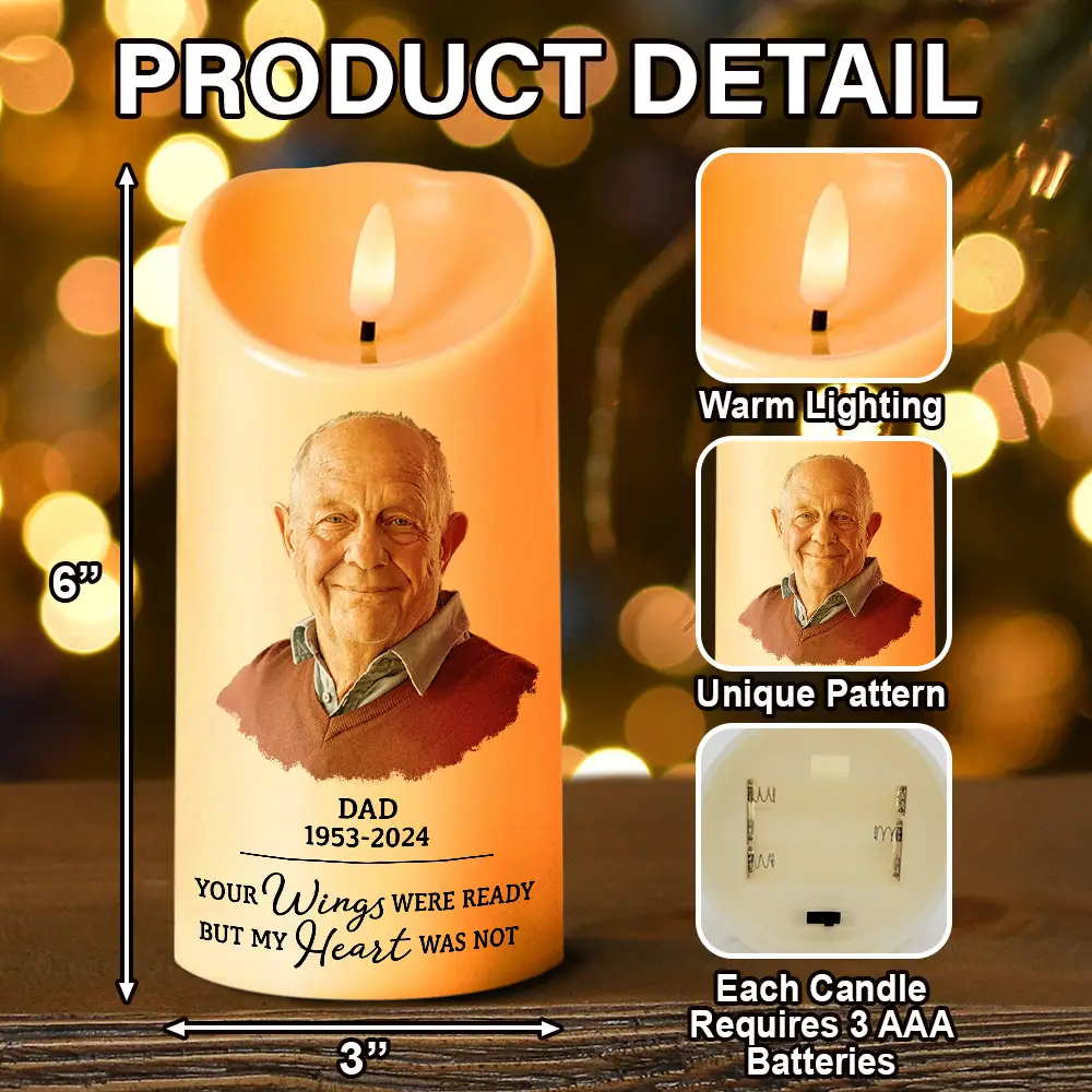 Custom Photo Memorial Your Wings Were Ready - Personalized Flameless LED Candle - Image 6
