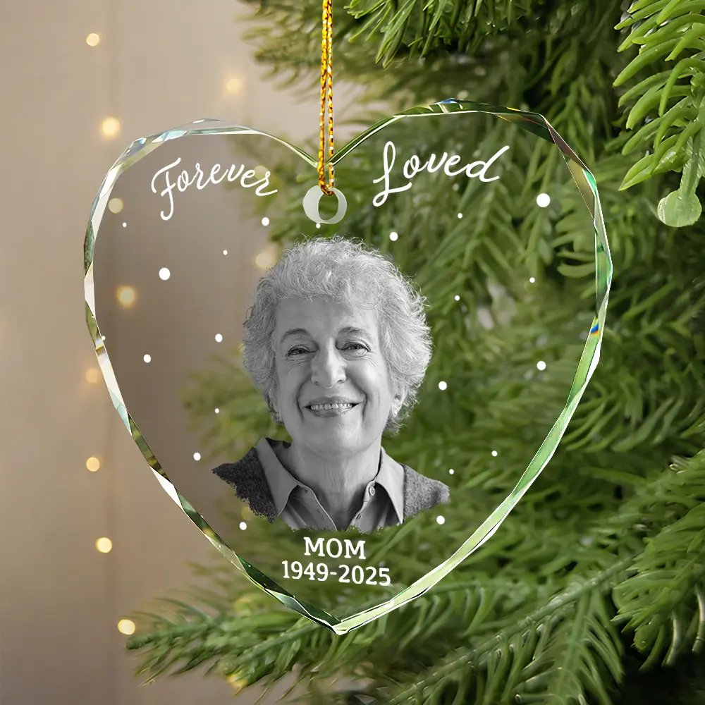 Custom Photo Memorial Your Wings Were Ready - Personalized Heart Shaped Glass Ornament - Image 3