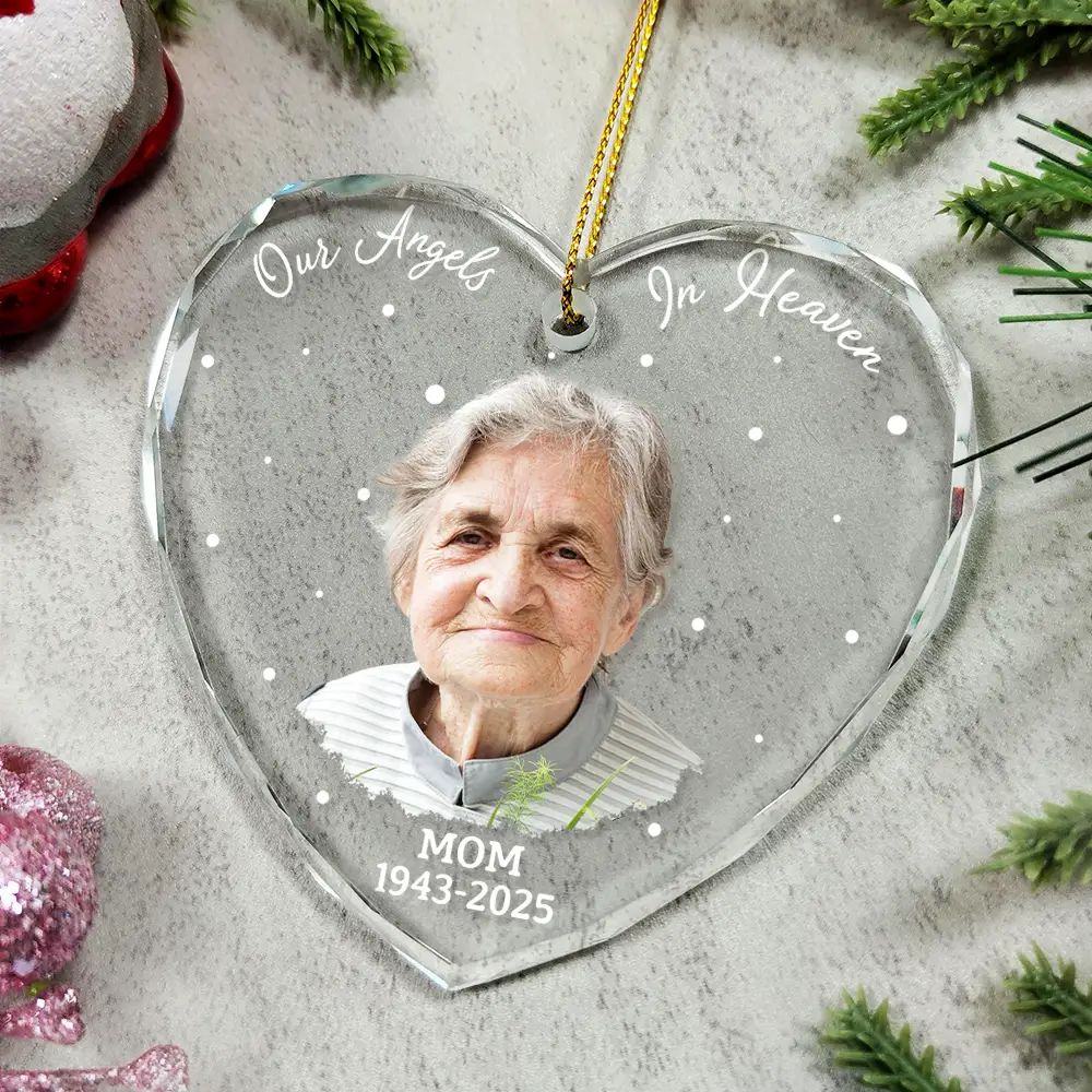 Custom Photo Memorial Your Wings Were Ready - Personalized Heart Shaped Glass Ornament - Image 5