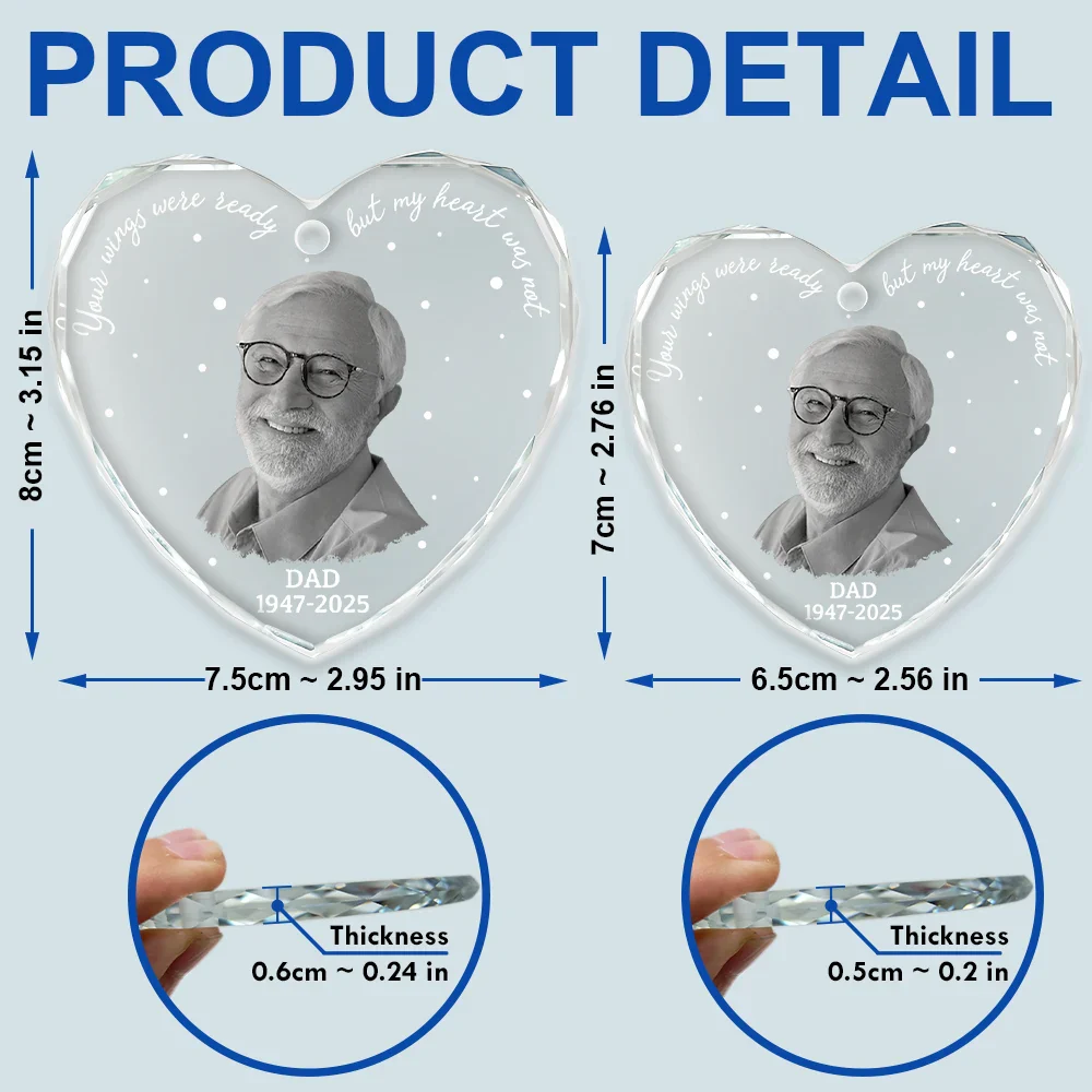Custom Photo Memorial Your Wings Were Ready - Personalized Heart Shaped Glass Ornament - Image 6