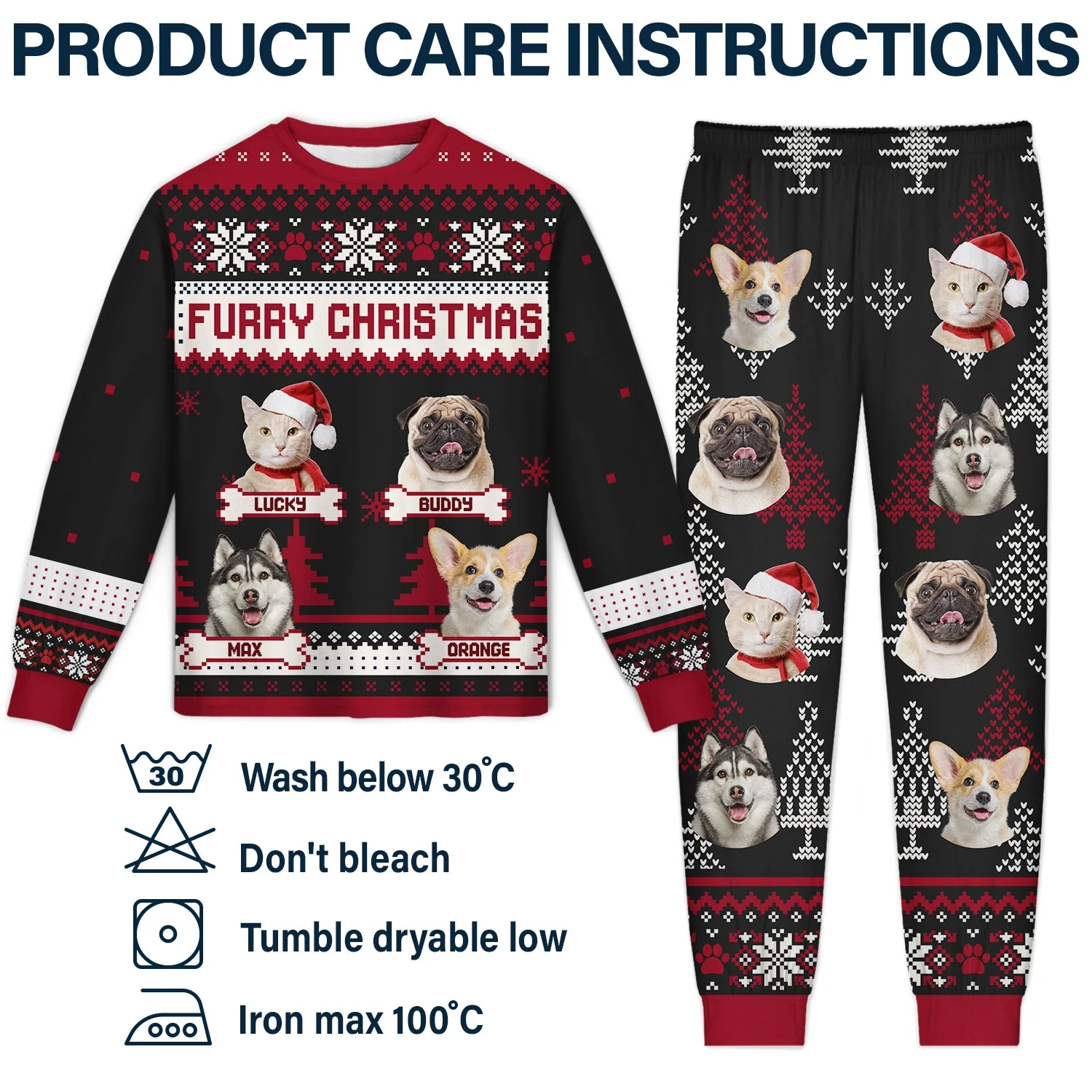 Custom Photo Meowy Catmas Feliz Navidog - Christmas Gift For Cat Lovers, Dog Lovers, Pet Owners - Personalized Unisex Pajamas Set - Image 6