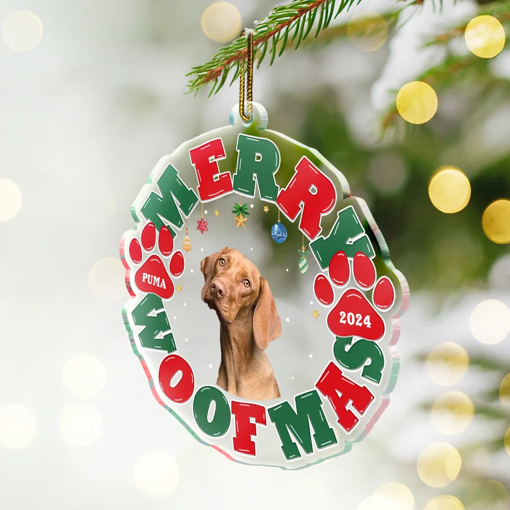 Custom Photo Meowy Catmas Merry Woofmas - Personalized Custom Shaped Acrylic Ornament - Image 3