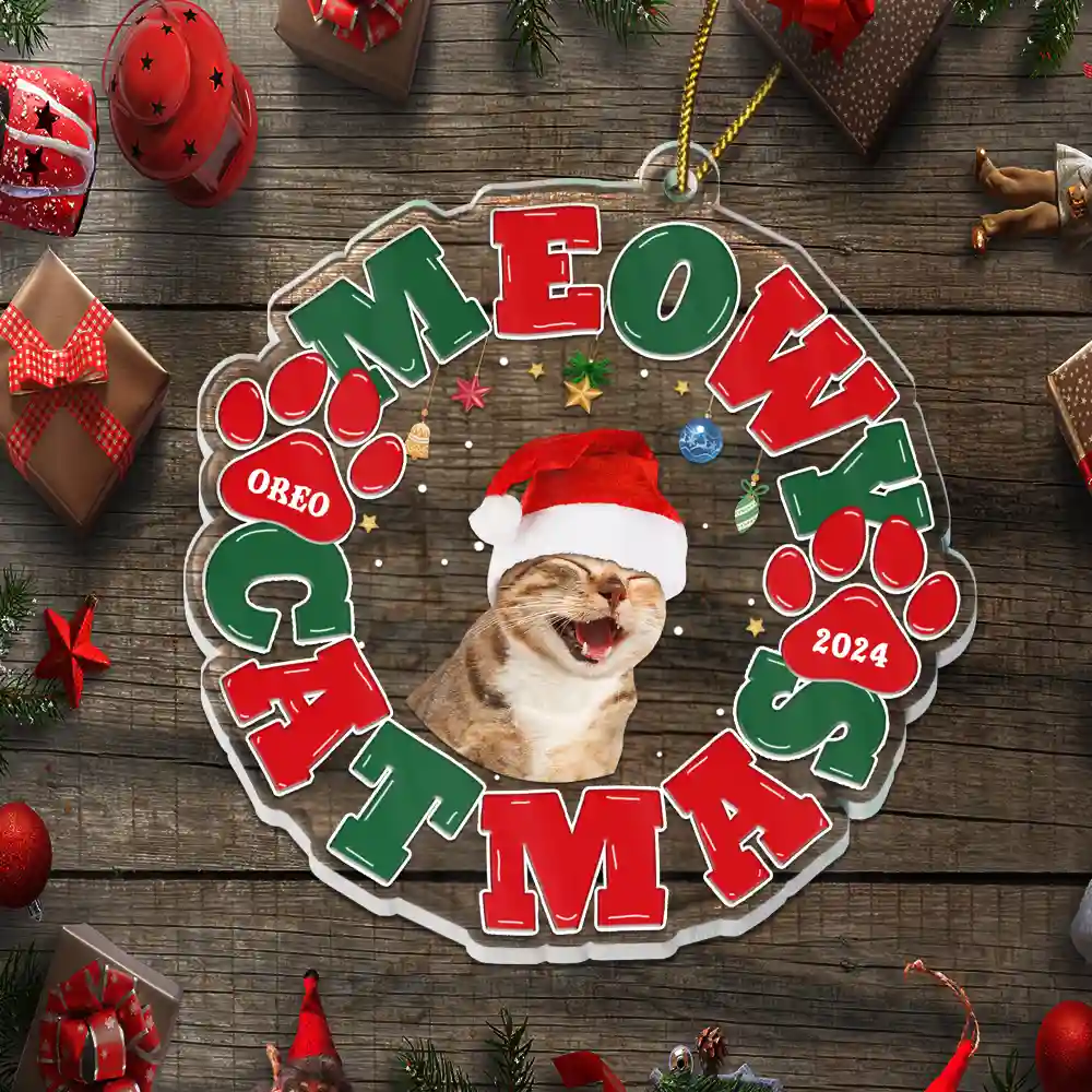 Custom Photo Meowy Catmas Merry Woofmas - Personalized Custom Shaped Acrylic Ornament - Image 6