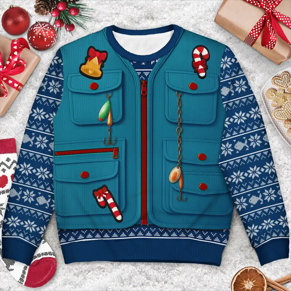 Custom Photo Merry Fishmas 3D Effect - Personalized Unisex Ugly Sweater - Image 4